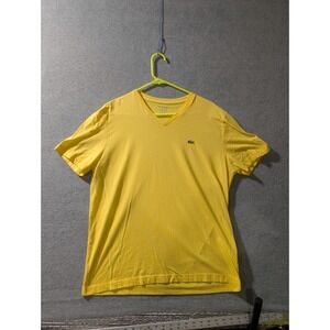 Lacoste V Neck T Shirt Yellow Pima Cotton Logo Minimal XL
